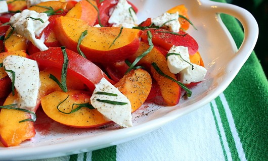 Summer Salad: Tomatoes, Peaches, Basil, and Burrata