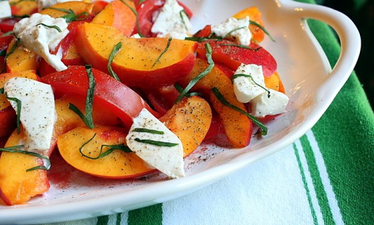 Summer Salad: Tomatoes, Peaches, Basil, and Burrata Summer Salad: Tomatoes, Peaches, Basil, and Burrata