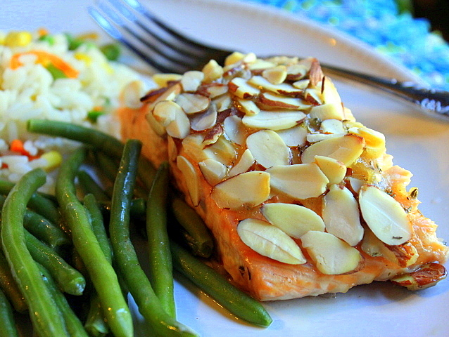 Baked Salmon with Honey-Mustard and Almonds