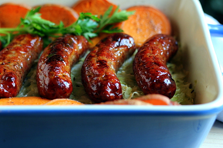 Simple Supper: Sausage, Cabbage, and Sweet Potato