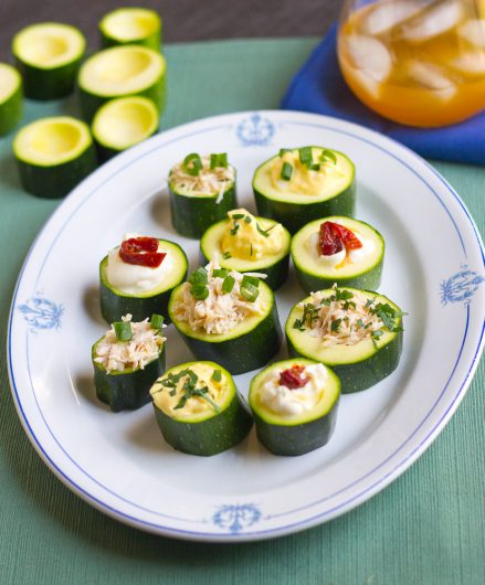 zucchini cups filled, on platter vertical 7-25-16