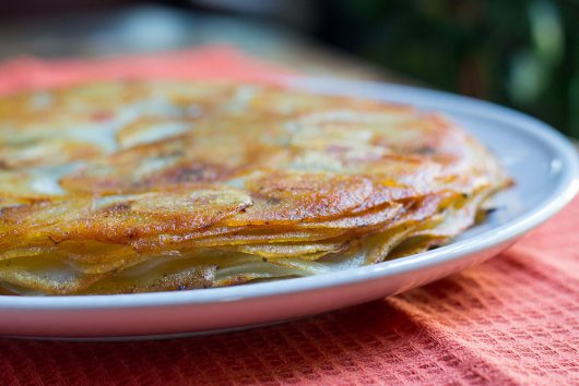 pommes anna with chives 18 layers on orange towel 9-04-16