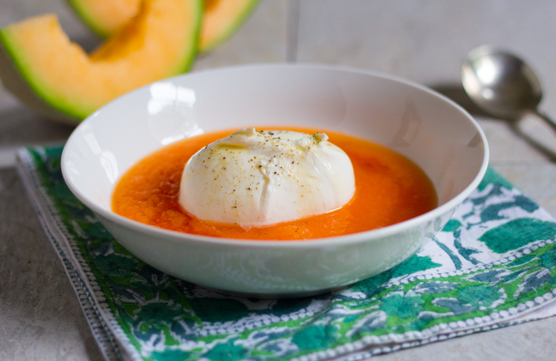 Cantaloupe Puree with Cider Gastrique and Burrata Kevin Lee Jacobs