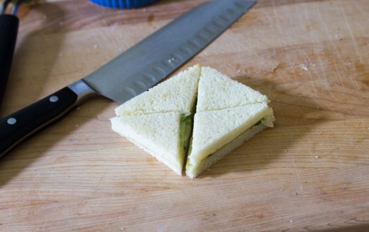 cucumber and mint sandwich: cut again to make triangles