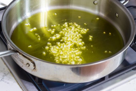 garlic simmering in olive oil