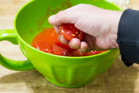 crush the tomatoes with your hands