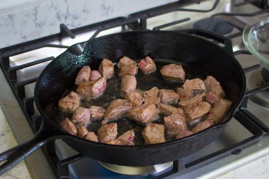 the browned beef tips for Skillet Steak Dinner Recipe