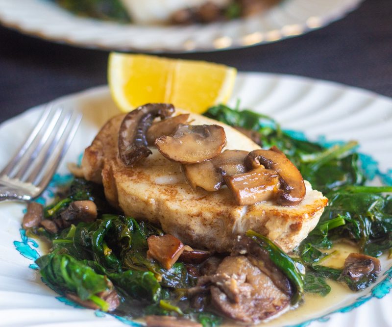 Halibut with Mushrooms and Spinach
